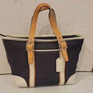 COACH HAMPTON BLACK FABRIC AND LEATHER HANDBAG